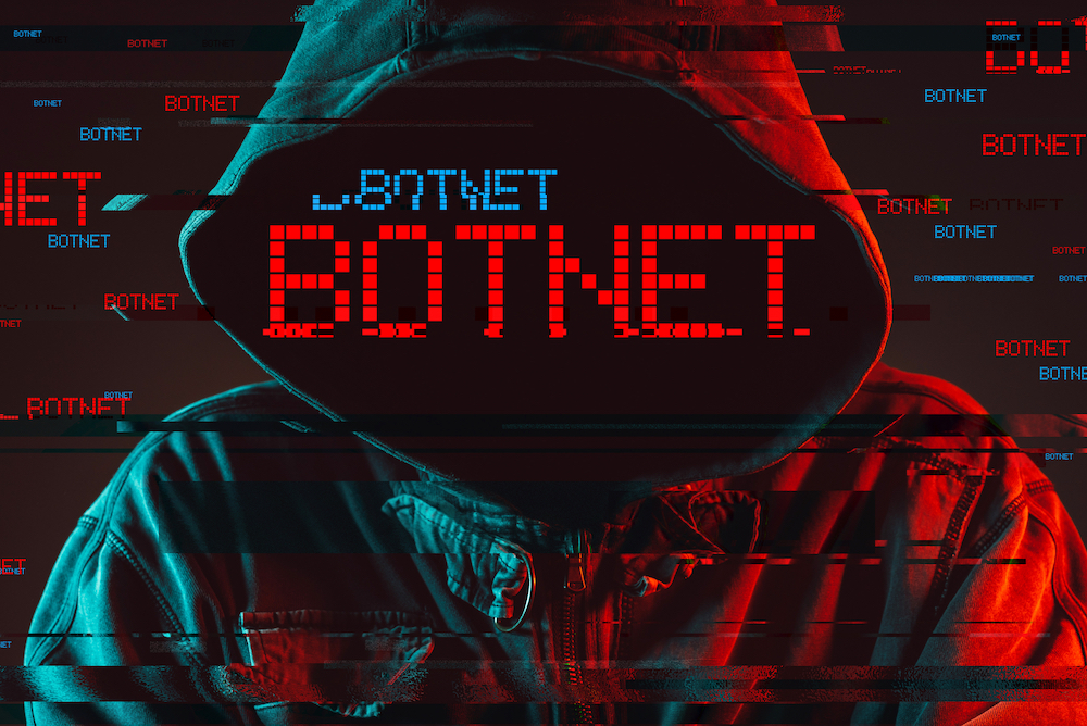 Botnet concept with faceless hooded male person