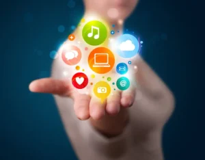 young-woman-presenting-colorful-technology-icons-symbols-beautiful-34185701
